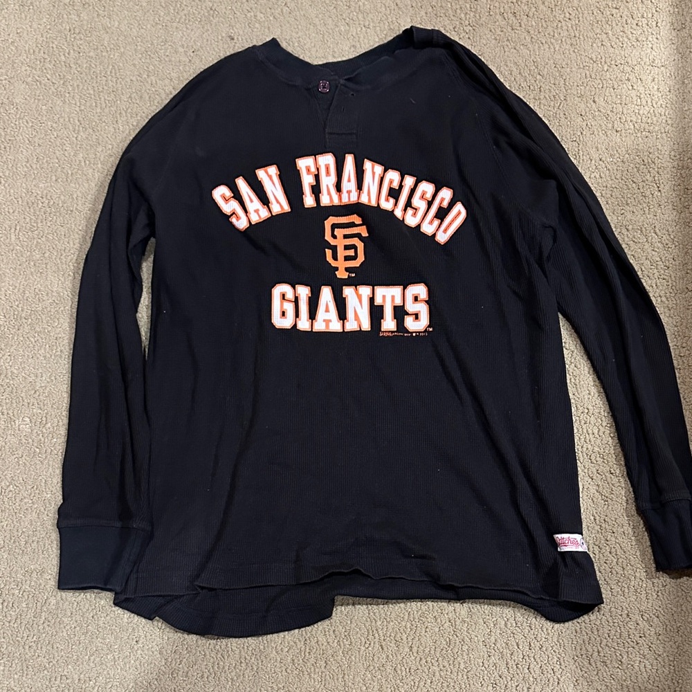 San Francisco Giants Mens Black Henley Long Sleeve Shirt